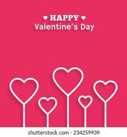 Vector greeting card design template for Happy Valentine's Day with white hearts and typography on pink background. Decoration elements for 14 February holiday