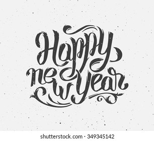 Vector greeting card design template with hand lettring text for 2016 Happy New Year of the Monkey. Modern typography isolated on vintage subtle grunge background