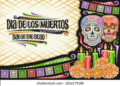 Vector greeting card for Dia de los Muertos in English - day of the dead.