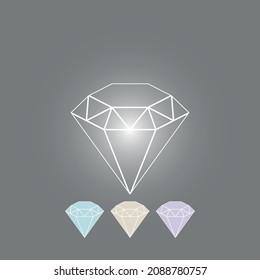 vector greeting card with diamond outline. flat image of gemstone contour on gray background