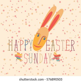 vector greeting card for Easter with birds and head rabbit