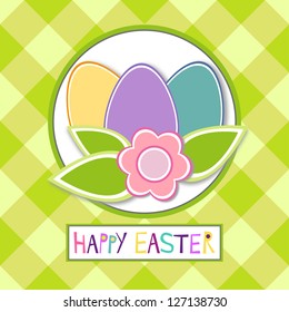 vector greeting card for Easter with Easter eggs and flower