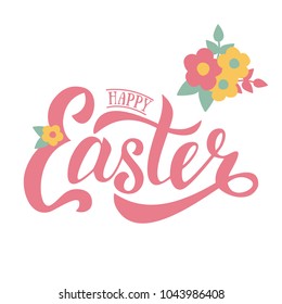 Vector greeting card for Easter. Flat design spring banner. Lettering modern calligraphy style for banner, invitation. Happy Easter hand sketched logotype. EPS 10