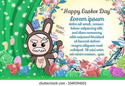 Vector Greeting card with Easter rabbit for timeline website design. Funny bunny character concept . Easter Bunny cute character design with copy space for text.