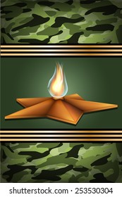 vector greeting card with eternal flame , related to Victory Day or 23 February 