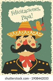 vector greeting card for Fathers Day, mexican text felicitaciones, papa is translated as Congratulations, dad