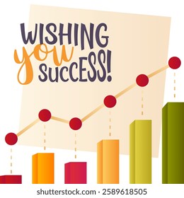 Vector greeting card featuring a growth chart, motivational text about achievements and success  
