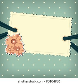 Vector greeting card with flower. Polka dots background