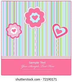 vector greeting card with flowers and heart on a striped background