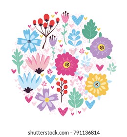 vector greeting card with flowers and hearts. use for Valentine's Day, background, wallpaper, fabric, packaging