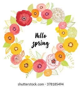 Vector greeting card with flowers. Hello spring