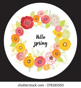 Vector greeting card with flowers. Hello spring