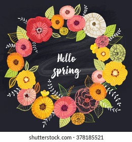 Vector greeting card with flowers. Hello spring
