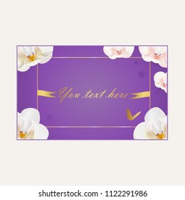 Vector greeting card with flowers on on a violet background and place for text
