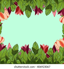 vector greeting card with flowers on a blue background