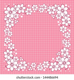 Vector Greeting Card with Flowers, Red Striped Background with White Flowers and Place for Text in Center