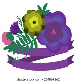 Vector greeting card with flowers and ribbon