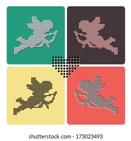 vector greeting card with flying amurs or cupids pixel art retro style