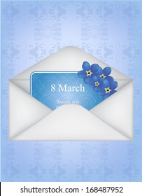 vector greeting card with forget-me-nots, may be used as a Women's Day backdrop 