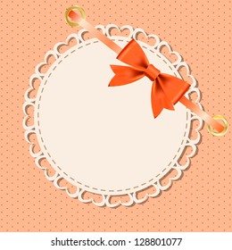 Vector greeting card with frame and bow. Space for your text or picture.