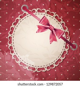 Vector greeting card with frame and bow. Space for your text or picture.