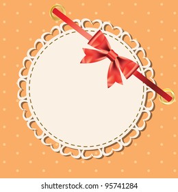 Vector greeting card with frame and bow. Space for your text or picture.