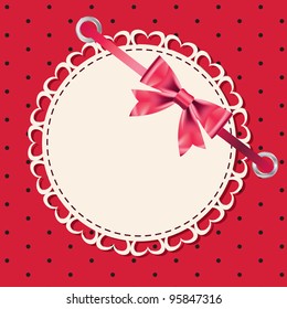 Vector greeting card with frame and bow. Space for your text or picture.