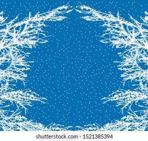 Vector greeting card with frame of frozen fir branches