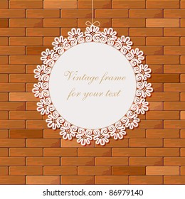 Vector greeting card with frame on brick wall