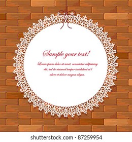 Vector greeting card with frame on brick wall