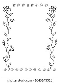 Vector greeting card frame template with flowers. Coloring page.