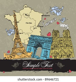 Vector greeting card with french motives. Place for your text.