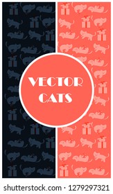 vector greeting card funny cats with a gift and a ball vertical orientation