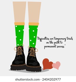 vector greeting card with girl legs and bright socks with life quote