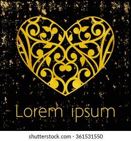 Vector greeting card with gold foil ornamental heart