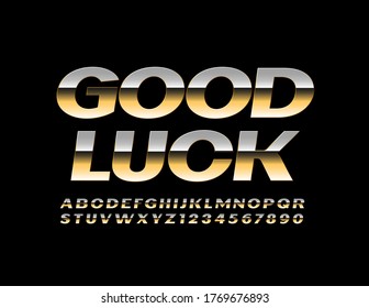Vektor Grußkarte gut Glück.  Luxus Alphabet Buchstaben und Zahlen. Premium Gold Font. 