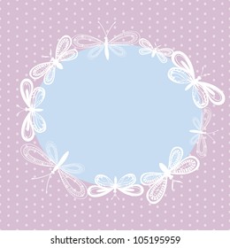 Vector greeting card with graceful openwork  hand drawn butterflies
