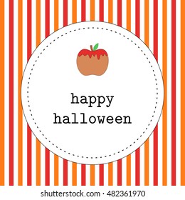 Vector greeting card for Halloween with orange, red and white stripes and caramel apple