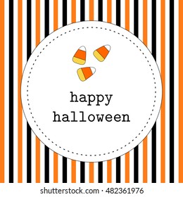 Vector greeting card for Halloween with orange; black and white stripes and corn