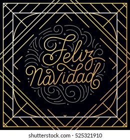 Vector Greeting Card With Hand-lettering In Linear Style - Feliz Navidad 