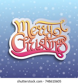 Vector greeting card with handwritten lettering quote "Merry Christmas". 3D paper cut text.