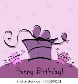 Vector Greeting Card for Happy Birthday with Purple and Pink Gift Boxes