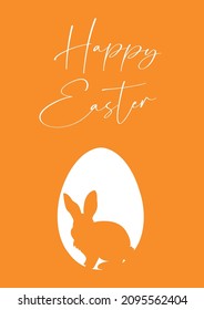 Vector greeting card happy easter with easter egg and easter bunny. Printable template. Happy easter. Orange background. Page A4