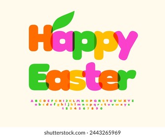 Vector greeting card Happy Easter. Bright Colorful Font. Modern  Alphabet Letters and Numbers.