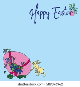 Vector greeting card Happy Easter with rabbit and egg