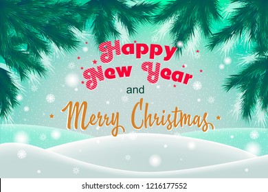 Vector greeting card Happy New Year and Merry Christmas.