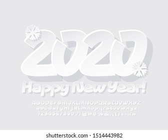 Vector Greeting Card Happy New Year 2020! Creative Alphabet Letters and  Numbers. Cute kids Font.