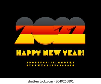Vector Greeting Card Happy New Year 2022 with German flag. Bright Alphabet Letters and Numbers set. Creative modern Font
