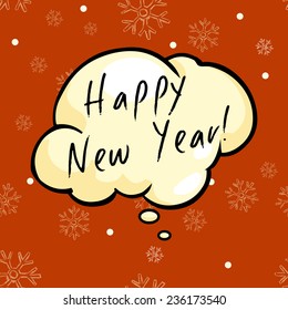 Vector Greeting Card. Happy New Year Bubble on Red Pattern Background.
