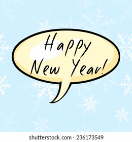 Vector Greeting Card. Happy New Year Bubble on Blue Pattern Background.